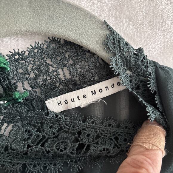 High Neck Lace Top Victorian Whimsigoth Dark Fairy Size L Green Keyhole Peplum - Picture 2 of 8